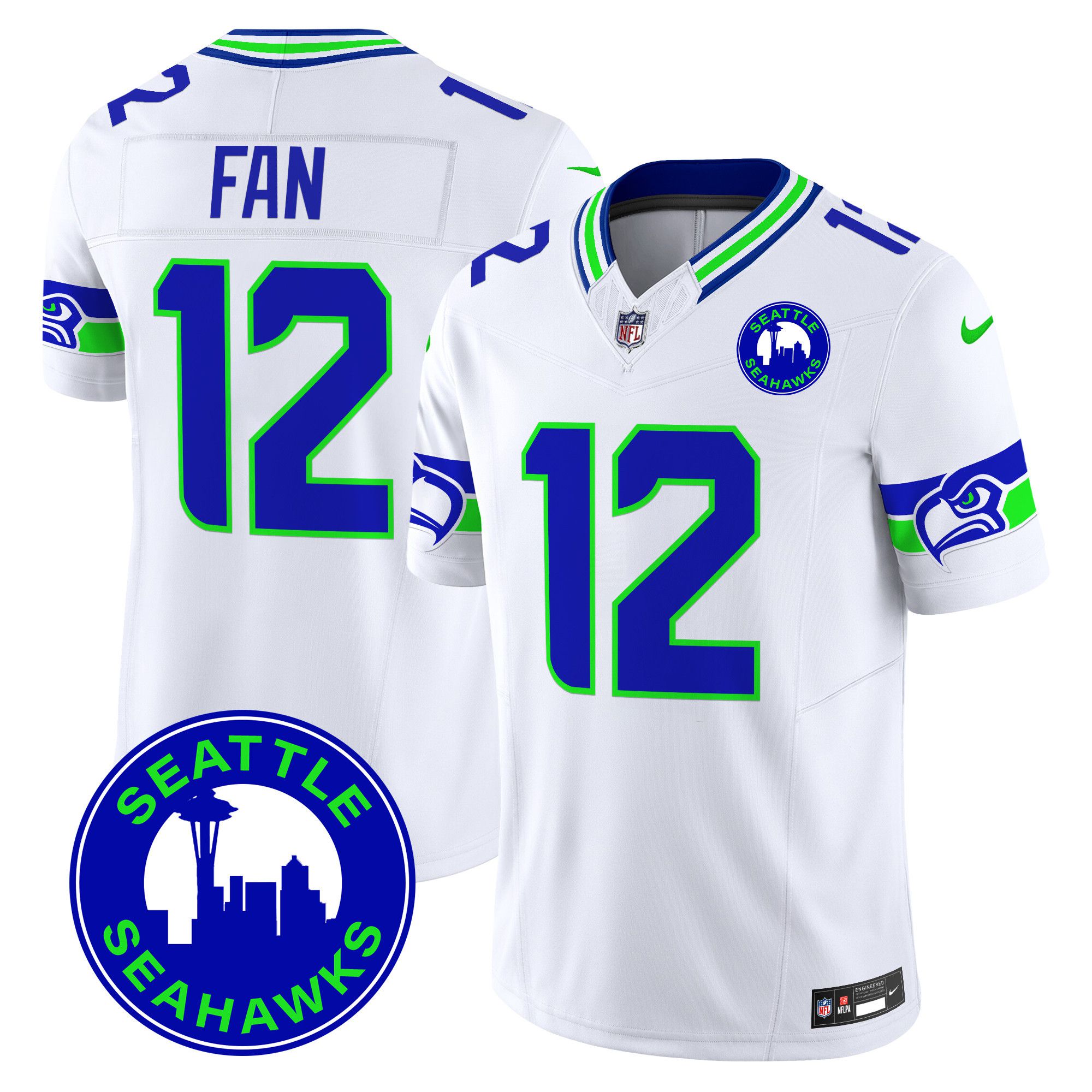 Men Seattle Seahawks 12 Fan White 2024 Nike City Patch Vapor Limited NFL Jersey